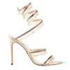 Elegant kvällslottor Rene Sandaler skor för kvinnor stilett häl glitter sules lady crystal pärlor caovillas höga klackar