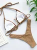 Seksowny żebrowany brazylijski bikini strój kąpielowy kobiety stroje kąpielowe kobiety dwuskładnikowe bikini zestaw z halter bather kostium kąpielowy V1192 220408