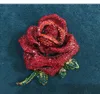 Rhinestone Broche Antiguo Joyería Corsage de gran tamaño Pave Red Crystal Rose Rose Flor Pin regalo Favor de fiesta para mujeres