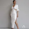 Robe d'été blanche pour femmes, tenue de soirée élégante, manches lanternes, Slim, sans taille, Sexy, longue, noire, Maxi, W220421