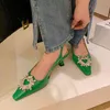 Sandaler kvinnors skor Ny grön nisch roston tillbaka tomma höga klackar tofflor vår och sommar 220704