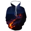 Sweats à capuche pour hommes Sweatshirts pour hommes créatifs hommes éruption volcanique lave printemps et automne imprimé sweat à capuche tendance européenne américaine