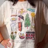 Verão tfolklore sete inspirado gráfico feminino camiseta cáqui solto algodão manga curta topos ins moda camisetas cx220331