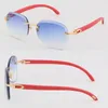 Klasik Tasarımcı Elmas Kesim Lens Metal Çıkarık Güneş Gözlüğü Kırmızı Ahşap Gözlükler Açık havada Sürüş Güneş Gözlükleri Moda Erkek Kadınlar 18K Altın Çerçeveler Boyut: 61-18-140mm