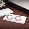 Vintage Diamond Stud Classic Double Letter Earrings Designer Brass Ear Stud Womens Street Trendy Earring With Box