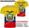 ECUADOR t shirt numero nome personalizzato su misura ecu t shirt nazione bandiera ec repubblica spagnola college ecuadoriano stampa p o abbigliamento 220616