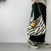 Shopping Bags Women Canvas Shoulder Bag Zebra Stripes Print Ladies Casual Handbag Tote Large Capacity Cotton Reusable Beach BagShopping