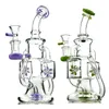 Double Recycler Oil Dab Rigs Purple and Green Hookahs Propeller Percolater Water Pipes 4mm Thick Big Glass Bongs 14mm Female Joint With Bowl XL167