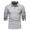 Рубашка поло, мужчина весна хлопок с твердым цветом осень с длинным рукавом топ мужской бренд Slim Fit S. 220620