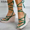 Sandalen Eilyken Mode Sommer Grüne Keile Frauen Prise Open Toe Knöchelband Damen Platform High Heels Schuhe 220317