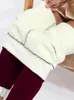 レディースパンツレディースカプリウォームレギンス女性冬の厚いベルベットレギングハイウエストブラック圧縮ラムウールのズボン