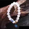 Charm armband hög kvantitet 10mm pärlor vita agater naturliga stenarmband kvinnor tillbehör metall fjäril hänge tasbih bdesybag dhns6