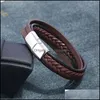 Charm Bracelets Jewelry Simple Handmade Briaded Mtilayer Leather Stainless Steel Rock Bangles For Men Part Dhaek