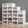 Tjockta plastskoboxar Klar dammskyddad skoförvaringslåda Transparent Flip Candy Färg Staplable Shoes Organizer Boxes Partihandel 0269Pack