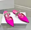 Nieuwe Rose Satijn platte pantoffels Puntschoen Strass decoratie dames Kristal versiering banketjurk schoenen Luxe Ontwerpers Sandalen loafers