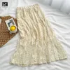 Skirts LY VAREY LIN Summer Women Casual Edible Tree A-line Mid Length Skirt Sweet Solid Color High Waist Wave Point Gauze