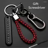Keychains Stainless Steel Car Phone Number Card Keyfobs Auto Vehicle Keyring Leather Bradied Keyholder Jewelry Accessories Gifts Enek22