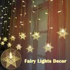 Jul Snowflake Led String Lights Blinkande Fairy Lights Gardin Lights Fancy Holiday Party År Dekoration 220408