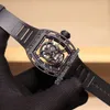 Череп 052 Miyota Automatic Mens Watch Carbon Fiber Dial Black Rubber Strap Super Edition Puretime01 E69B1