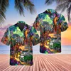 Men's Casual Shirts Printed Galaxy Diamond Crystal Skull Hawaiian Shirt Summer Short Sleeved Men's Oversize Camisa Social 5XLMen's