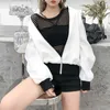 Womens Summer Sexy See Through Mesh Long Sleeve T-Shirt het Hollow Out Fishnet Bikini Cover Up Pullover Loose Crew Neckline 220516
