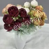 9 têtes artificielles Rose thé fleur Bouquet blanc Rose marron soie Simulaiton fausses Roses fête de mariage maison bureau restaurant décoration