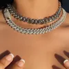 Kedjor isade ut 14 mm prong kubansk länkkedjan halsband för kvinnor bling clustered strass banar miami choker jewellerychains