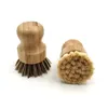 Palm Pot Wash Brush Wood Round Mini Dish Brush Dnatural Scrub Brush Hållbart skrubber Kort handtag Rengöringsrätter Kök Kit FY5090 0616