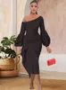 2022 Long Sleeve Party Dress Bare Shoulder Puff Sleeve Slim Fit Long Dresses for Women Party Wedding Birthday Celebrity Outfits T220804