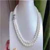 Collana fatta a mano annodata a mano girocollo con perle d'acqua dolce bianche naturali da 7-8 mm doppio strato 2 file da 17-18 pollici
