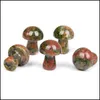 Arts And Crafts Arts Gifts Home Garden 20Mm Mini Mushroom Plant Statue Yellow Green Tiger Eye Natural Stone Carving D Dhizq