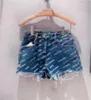 K029 Spring Designer Inspired Women Distressed Fashions Blue Splatter Summer Letter Print Jeans Shorts