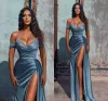 NEUES 2022 blaues Abendkleid, sexy schulterfrei, formelles Abend-Partykleid, hohe Größe, geteiltes Satin-Brautmädchen-Kleid nach Maß BC10944 0ssx
