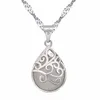 Colliers en argent femmes rétro fleurs creux sculpté incrusté gouttelette opale pendentif clavicule chaîne collier bijoux de mode