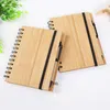 Nowe drewno bambusowe okładki notatnik notatnik spirala z piórem 70 arkuszy z recyklingu papierniczych prezenty papier dziennik RRB14877