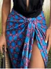 Jupes Élégant à pois imprimé Boho jupe pour femmes Sexy fente taille haute à lacets plage 2022 été femme mode Midi jupejupes
