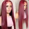 Colored Human Hair Wigs For Women Lace Front al Straight Wig Red 220608