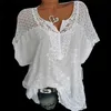 Summer Short Sleeve Womens Bluses and Tops Loose White Lace Patchwork Shirt 5xl 6xl Women Tops Shirts Casual Clothes 220629