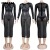 CM.YAYA Women Dress Solid Diamonds Mesh See-through Skinny Party Vestidos Sexy Night Evening Dresses Fashion Outfit Autumn 220516