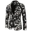 ファッションメンフローラル印刷ブレザースリムパーティーシングル胸スーツジャケット長袖コート220801