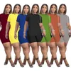 2022 Designer Plus Size Tracksuits för kvinnor Två bitar Byxor Outfits Sexig Lace Upp Loose Short Sleeve T-shirt Shorts Sports Suit