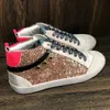 Projektant włoskiej marki Sneaker Mid Star Women Shoes wzór w cętki różowo-złoty brokat klasyczny biały Do-old Dirty Designer High Top Style buta