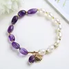 Light Yellow Gold Color Strawberry Crystal Connect Irregular Shape Pearls Bracelet Amethysts Stone Jewelry Link Chain