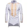 Lyx Afrikanskt tryckskjorta Män Långärmad Dashiki Manlig Vår Höst Golden Printed Tuxedo Blouse Camisas Masculina