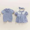 Plaid rompers for baby Brother and Sister Puff Sleeve Bodysuit with Hair Belt Twin Outfits Boy clothes for Girl Toddler Newborns G220510