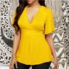 5XL Plus Size Women Solid T Shirt Short Sleeve Short Sexy V-neck Shirts Casual Tops Tight Waist Slim T-Shirts Casual Top 210311