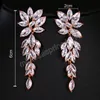 Elegant Fashion Korean CZ Leaf Wedding Earrings For Women AAA Zirconia Long Dangle Bridal Jewelry Earrings Bridesmaid Gift