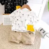 Cute Baby Boy Clothes Summer Set Cartoon Dinosaur Print Short Sleeve Shirt + Pants for 1 2 3 4 Years Kid Toddler Outfit 220507