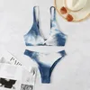 Сексуальные купальники бикини купальники пляжная одежда с двумя частями голубые цветные швы без лифчика.