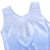 Children Girls Dancewear 5-14 Years Sleeveless Dance Dress Light Blue Shiny One-Piece Tank Kids Teens Pattern